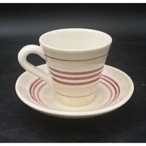 Cote Table Demitasse Cup & Saucer Made in Portugal Tan & Red Stripes